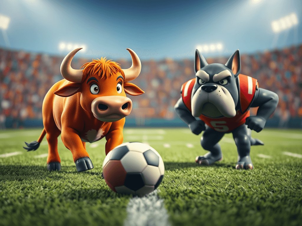 toro-cartoni-animati-e-cane-molosso-cartoni-animati-nel-campo