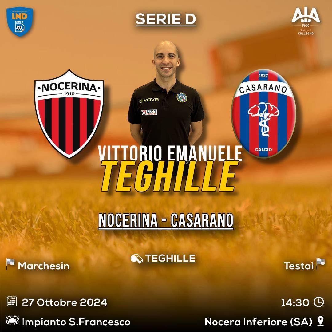 Chi è l’arbitro Vittorio Emanuele Teghille, tutto sul fischietto di Nocerina-Casarano Chi è l’arbitro Vittorio Emanuele Teghille, tutto sul fischietto di Nocerina-Casarano 1 1