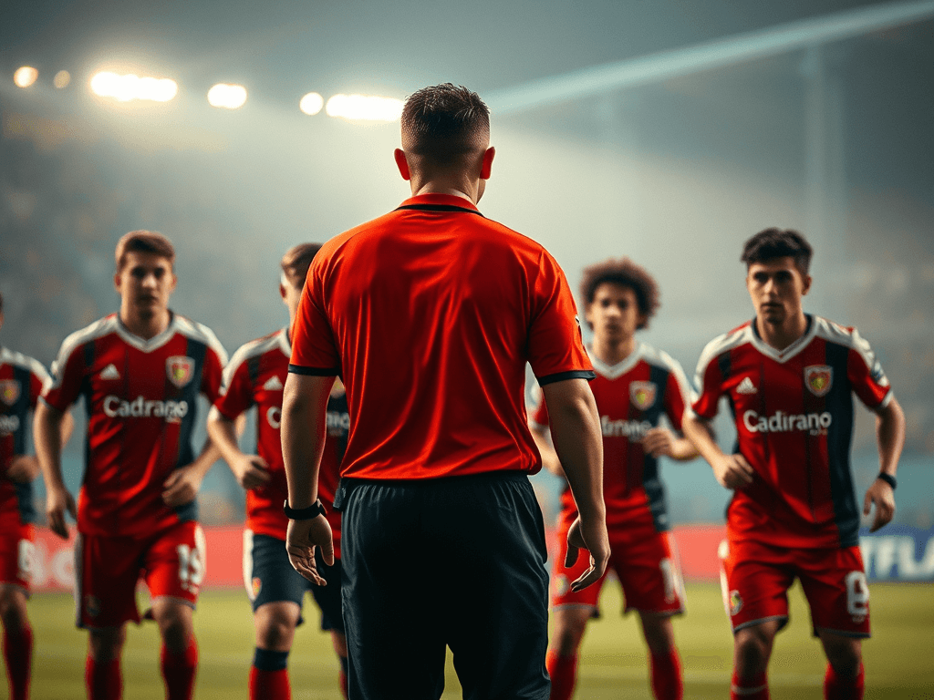 arbitro-con-calciatori-in-maglia-rosso-nera