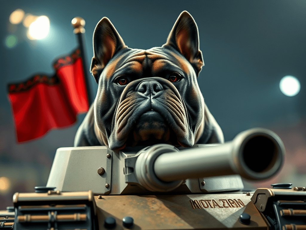 cane-bulldog-in-un-carro-armato-con-una-bandiera-rossi