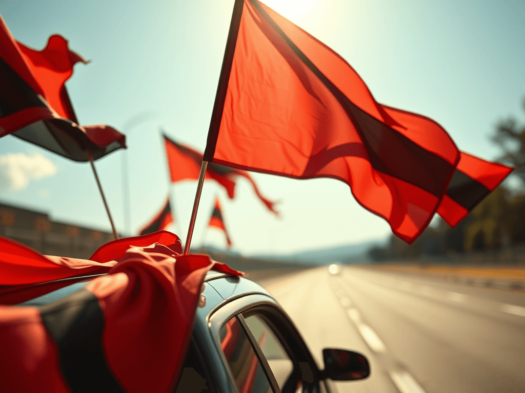 auto-in-autostrade-con-bandiere-rosso-nere
