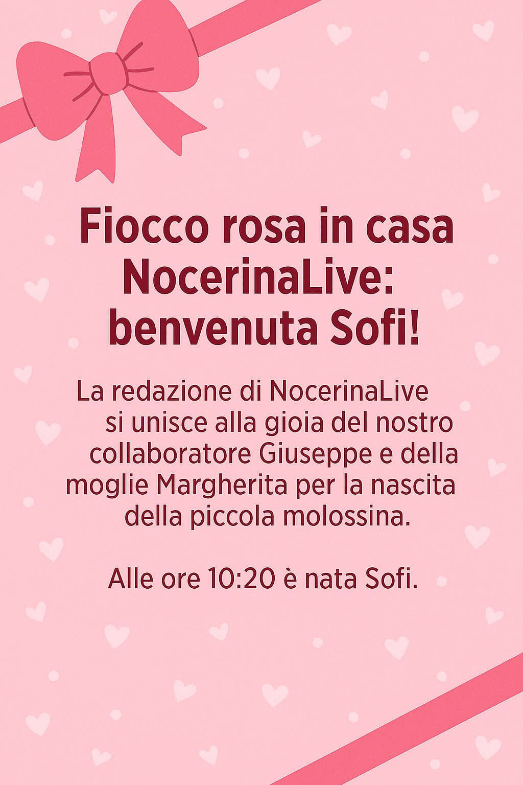 Fiocco rosa in casa NocerinaLive: benvenuta Sofie!