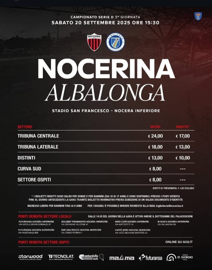 Nocerina, prezzi e biglietti per la gara contro l’Albalonga