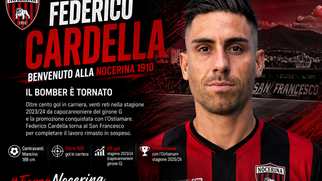 Nocerina, alla scoperta di Federico Cardella: oltre cento gol e un conto ancora aperto con il San Francesco