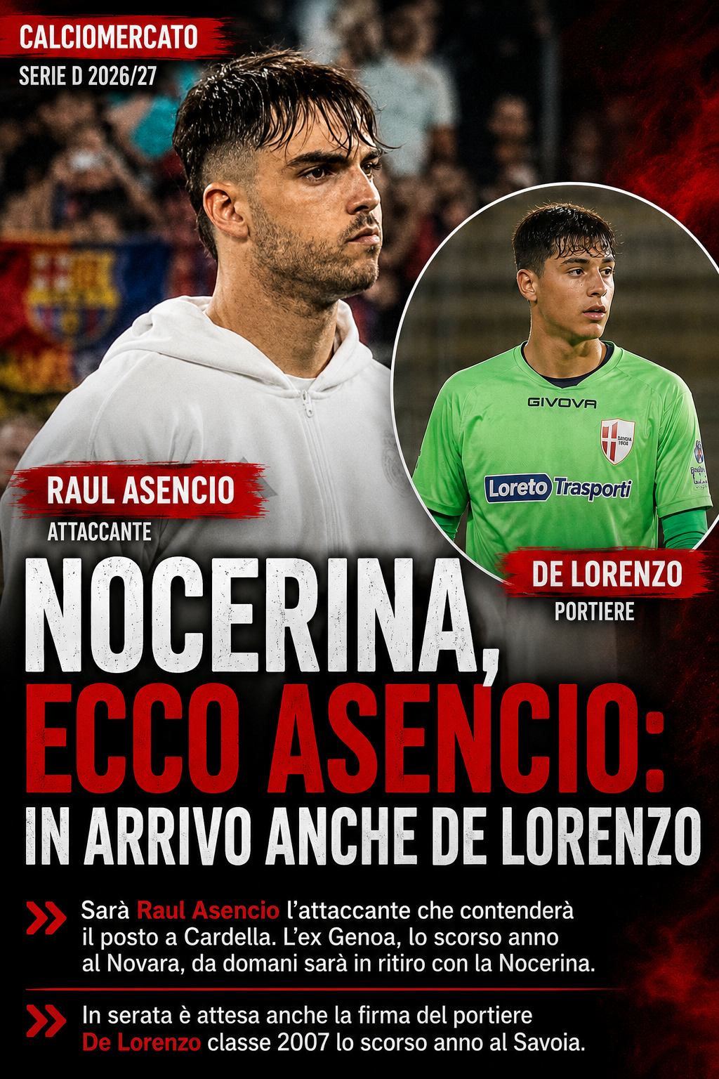 Nocerina, parte la nuova stagione: Raul Asencio sarà il nuovo attaccante. In arrivo anche De Lorenzo