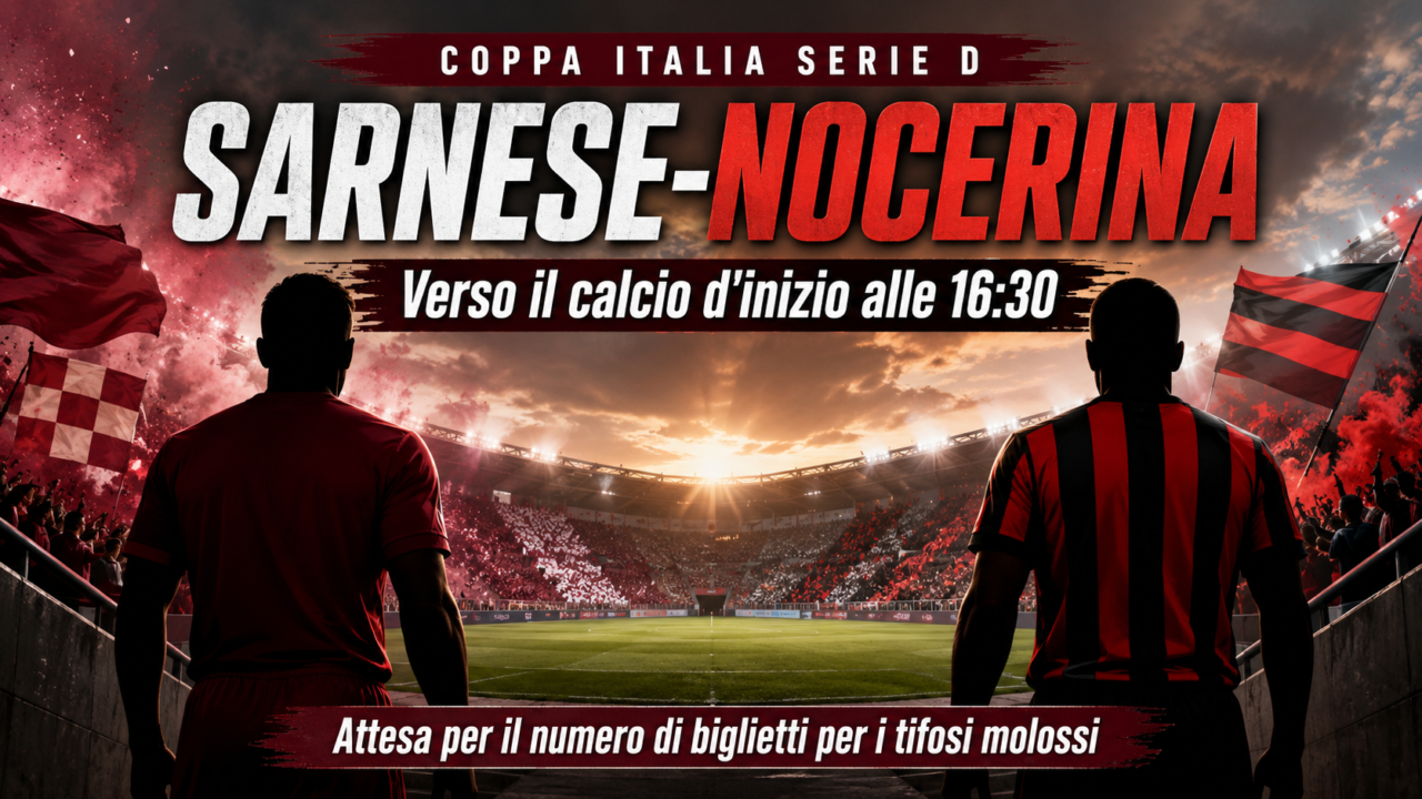 SARNESE-NOCERINA, VERSO IL CALCIO D’INIZIO ALLE 16:30: POSSIBILE PRESENZA DEI TIFOSI MOLOSSI ALLO SQUITIERI