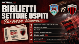 Sarnese-Nocerina, biglietti settore ospiti: vendita da oggi a Nocera Inferiore, prezzo 10 euro