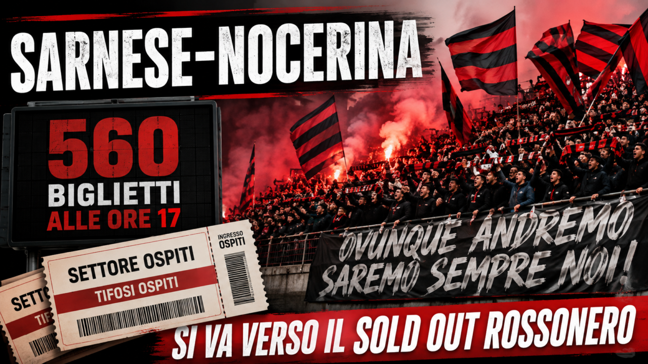 SARNESE-NOCERINA, È FEBBRE ROSSONERA: 560 BIGLIETTI GIÀ VENDUTI, SI VA VERSO IL SOLD OUT