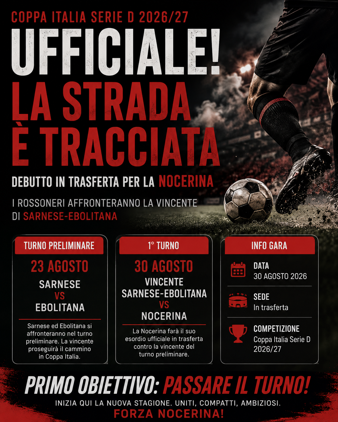 Coppa Italia Serie D, debutto in trasferta per la Nocerina: sfida alla vincente di Sarnese-Ebolitana