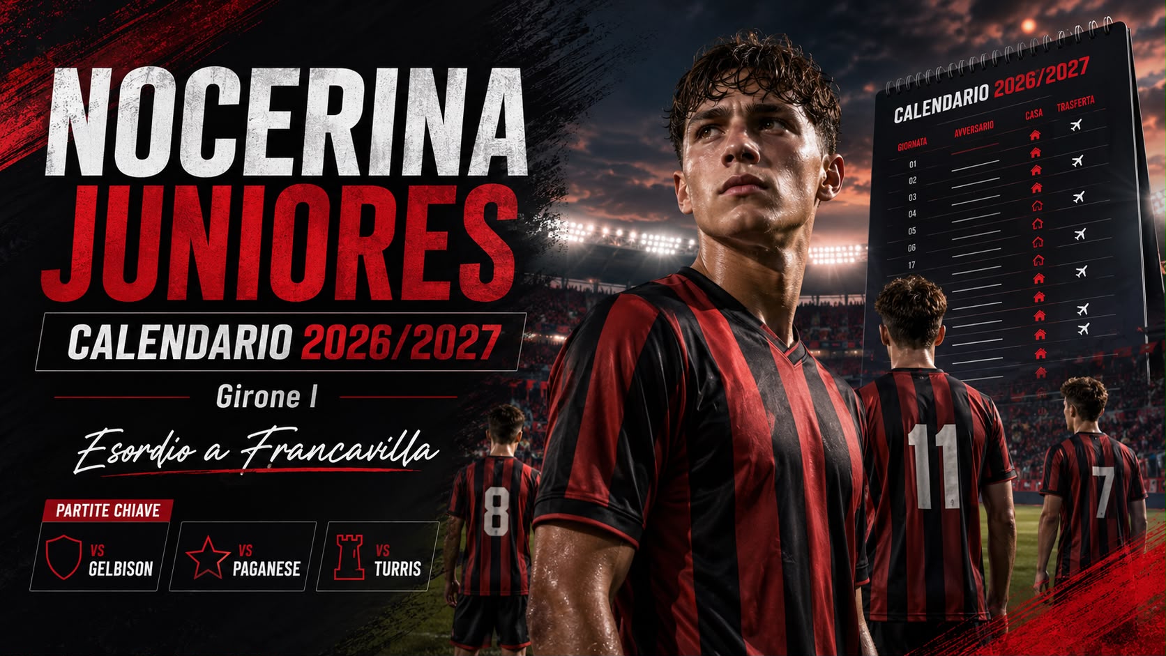 NOCERINA JUNIORES, ECCO IL CALENDARIO 2026/2027: ESORDIO A FRANCAVILLA, PAGANESE E TURRIS NEL FINALE