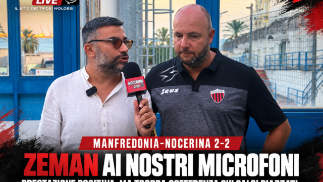 Manfredonia-Nocerina 2-2, Zeman: «Troppa sofferenza sui calci piazzati, ma la prestazione resta positiva»