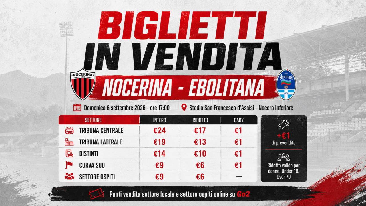 Nocerina-Ebolitana, parte la prevendita: tutti i prezzi per l’esordio al San Francesco